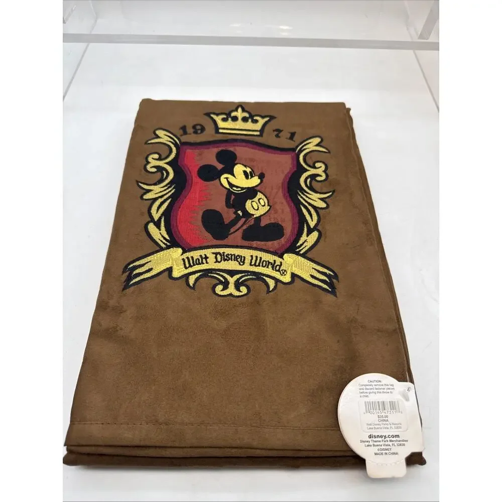Vtg Disney 1971 Collectible Throw Blanket Brown Faux Suede Mickey Mouse 50x60